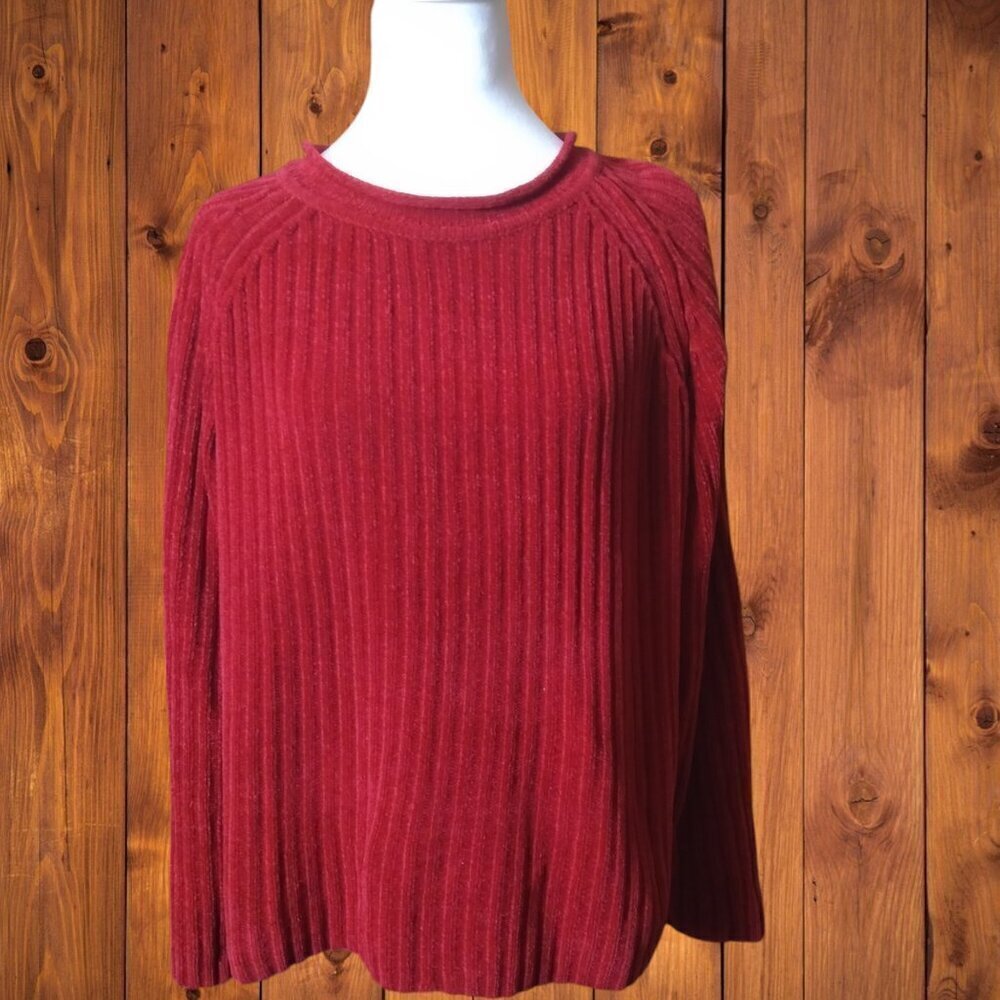 Carolyn Taylor Red Rolled Neck Pullover Vibrant Sweater Long Sleeve Size XL
